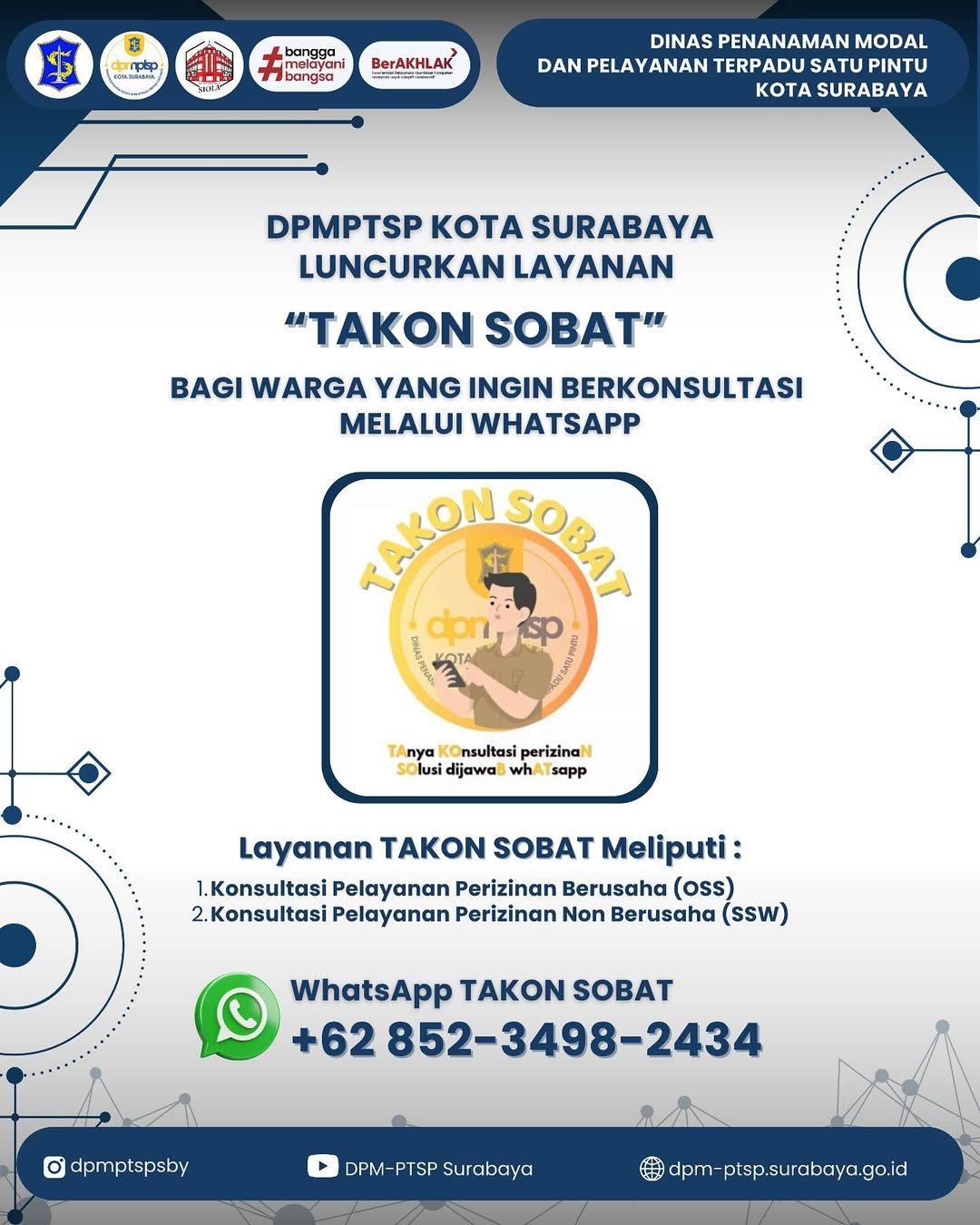 Permudah Urusan Perizinan, DPMPTSP Surabaya Hadirkan "TAKON SOBAT" via WhatsApp